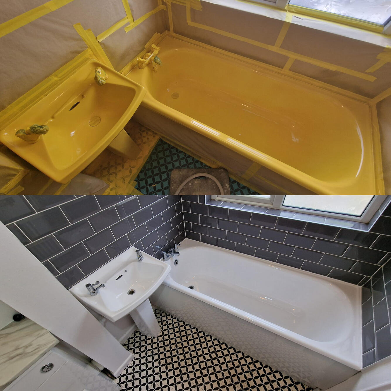 SINK AND BATH RE-ENAMELLED Before and after ceramic sink and steel bath re-enamelling in Swindon